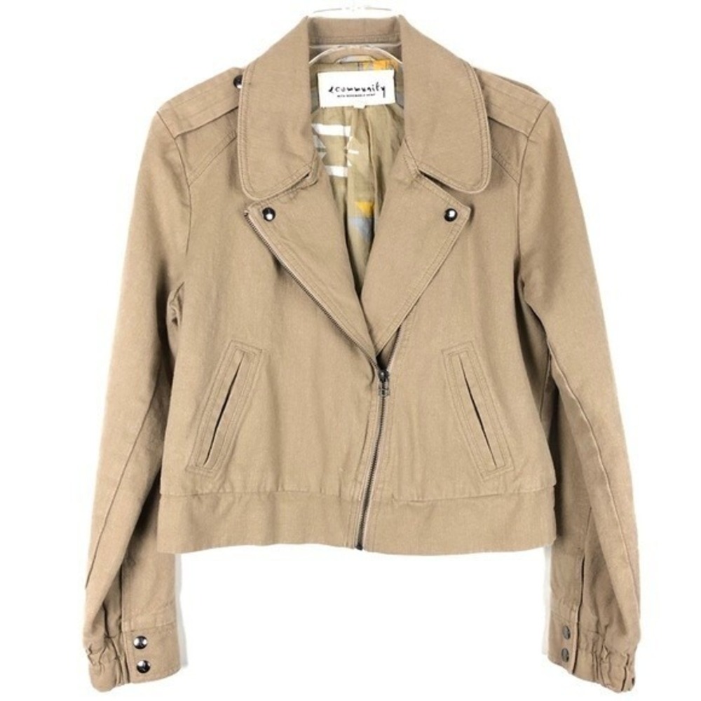 Aritzia Community Hemp Moto Jacket Tan Solid Size M Hemp Linen Zip